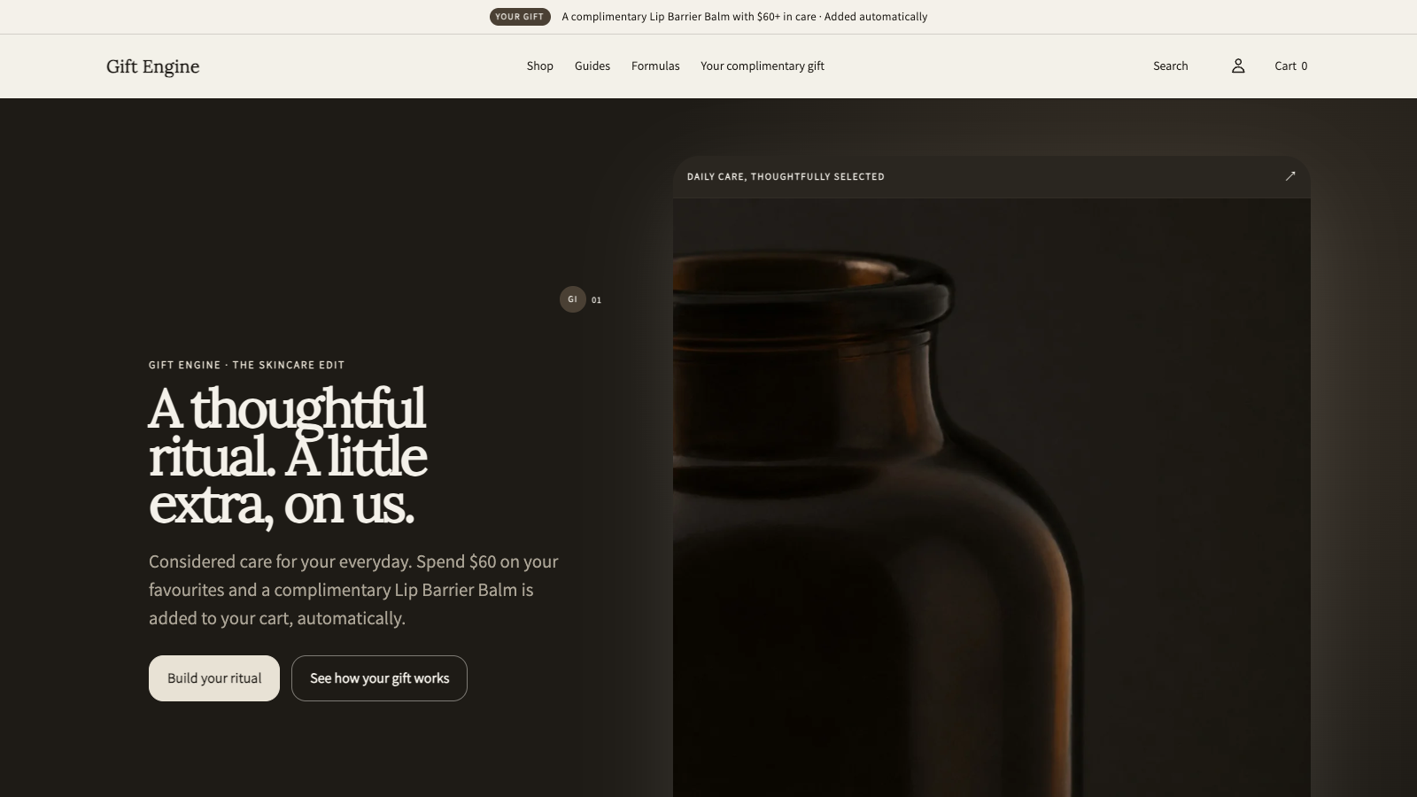 Gift Engine skincare demo storefront, based on the Sequent Skin theme